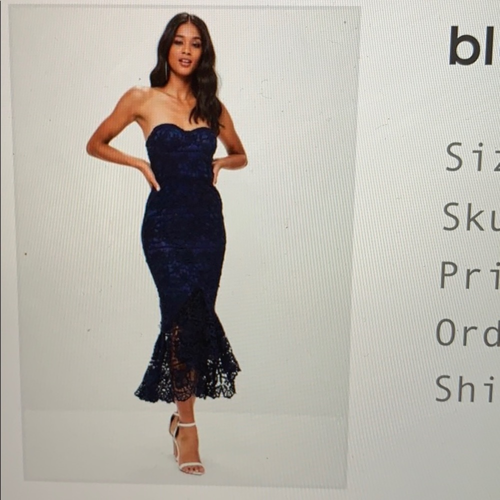 Blue lace fishtail maxi dress
